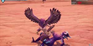 Purple futa demon grounding harpies with her dick.