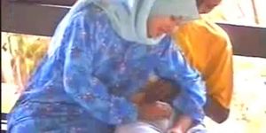 malay- tudung (hijab) girl giving bj in office