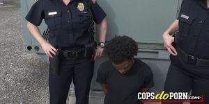 Black rapper gets fucked by two horny cops at a roof after chasing him for having a massive cock