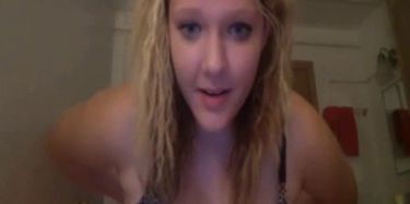 Plump blonde babe shows her big tits on cam porn