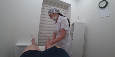 Gorgeous masseuse swallows all the cum from her clients cock