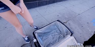 Petite blonde from suitcase banging