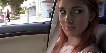 Busty red haired teen Rainia Belle screwed up in the car